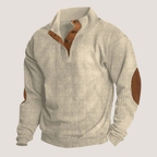 Pull homme à col montant boutonné et coudières, du XS au 4XL, beige