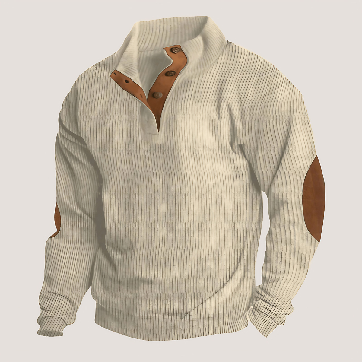 Pull homme à col montant boutonné et coudières, du XS au 4XL, beige