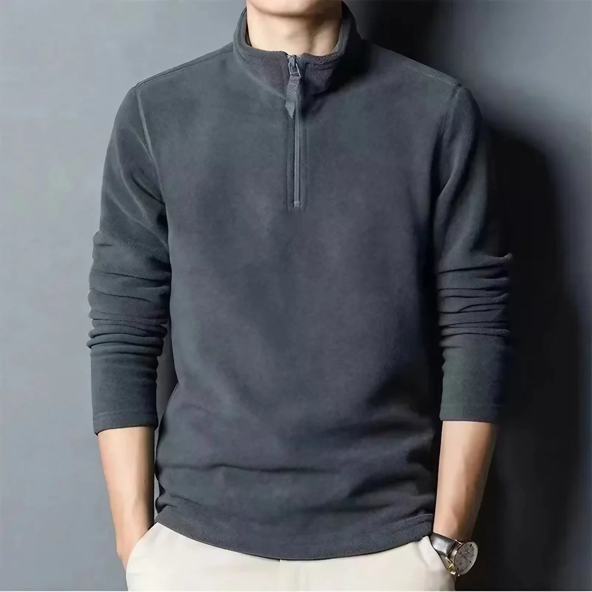 Pull homme col camionneur zippé, quatre coloris, gris