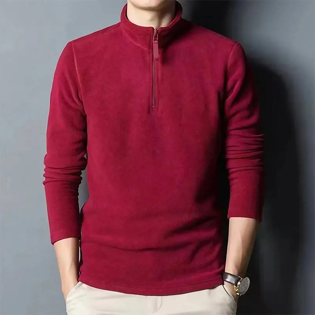 Pull homme col camionneur zippé, quatre coloris, rouge