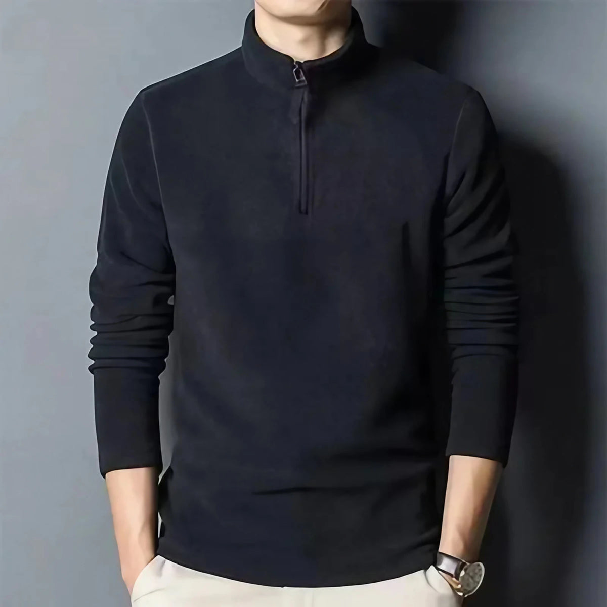 Pull homme col camionneur zippé, quatre coloris, noir
