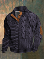 Pull à torsades homme, col montant boutonné, manches longues, mauve