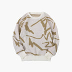 Pull homme à motif abstrait, col rond, du XS au 4XL, marron clair