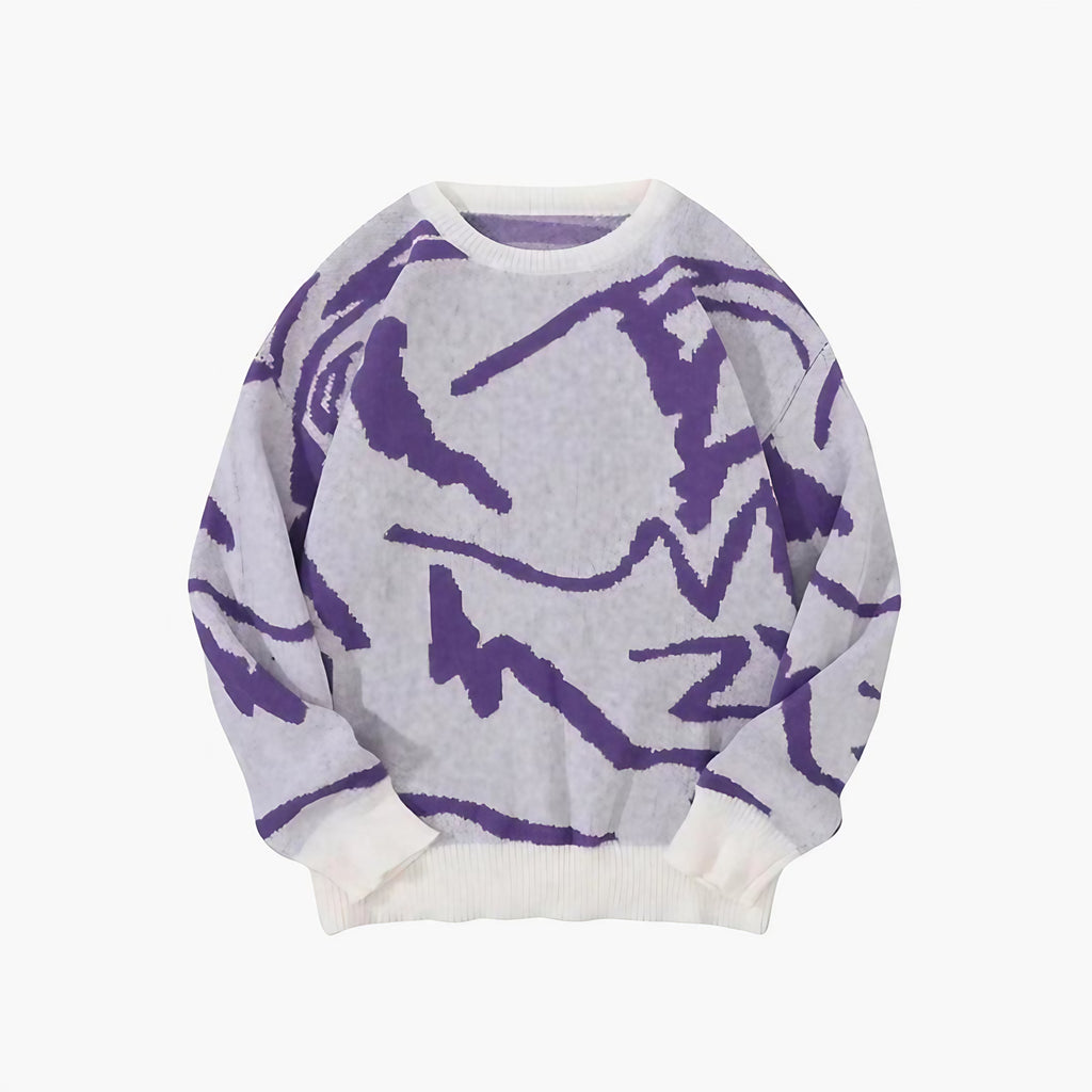 Pull homme à motif abstrait, col rond, du XS au 4XL, mauve