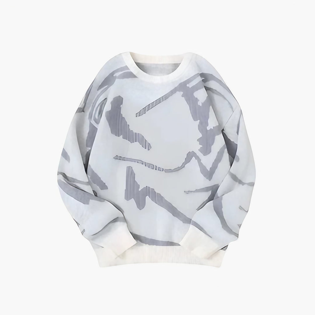 Pull homme à motif abstrait, col rond, du XS au 4XL, gris clair
