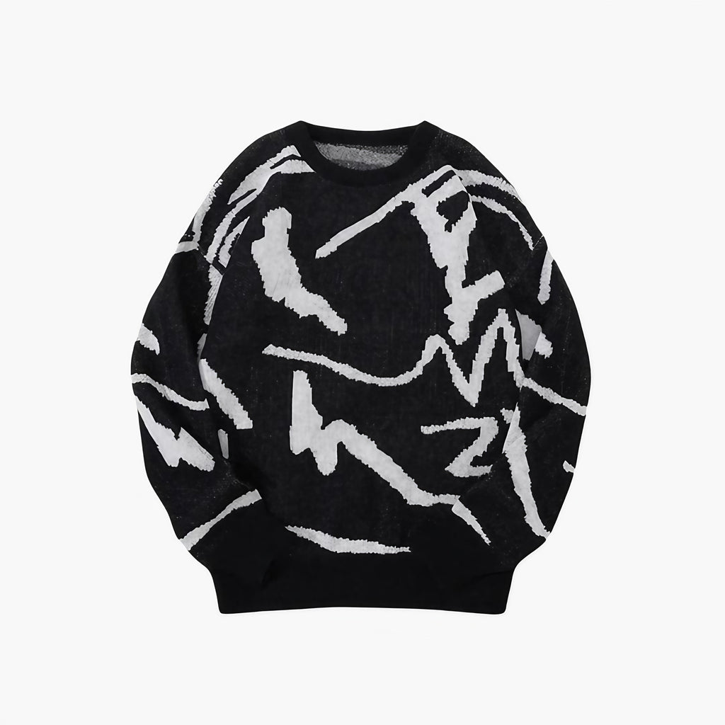 Pull homme à motif abstrait, col rond, du XS au 4XL, noir