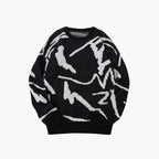 Pull homme à motif abstrait, col rond, du XS au 4XL, noir