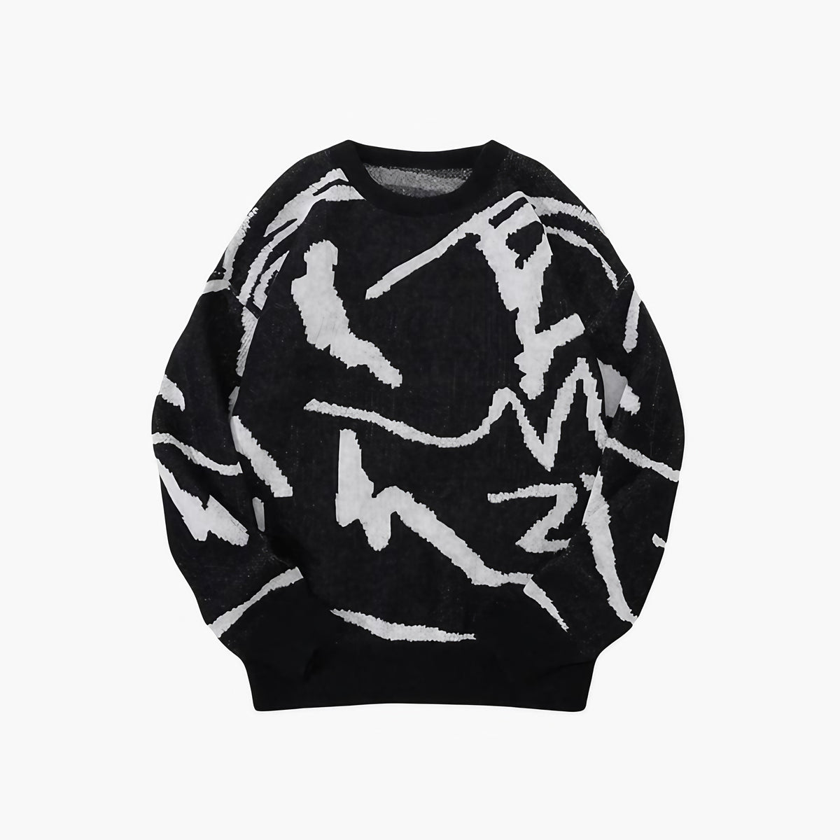 Pull homme à motif abstrait, col rond, du XS au 4XL, noir