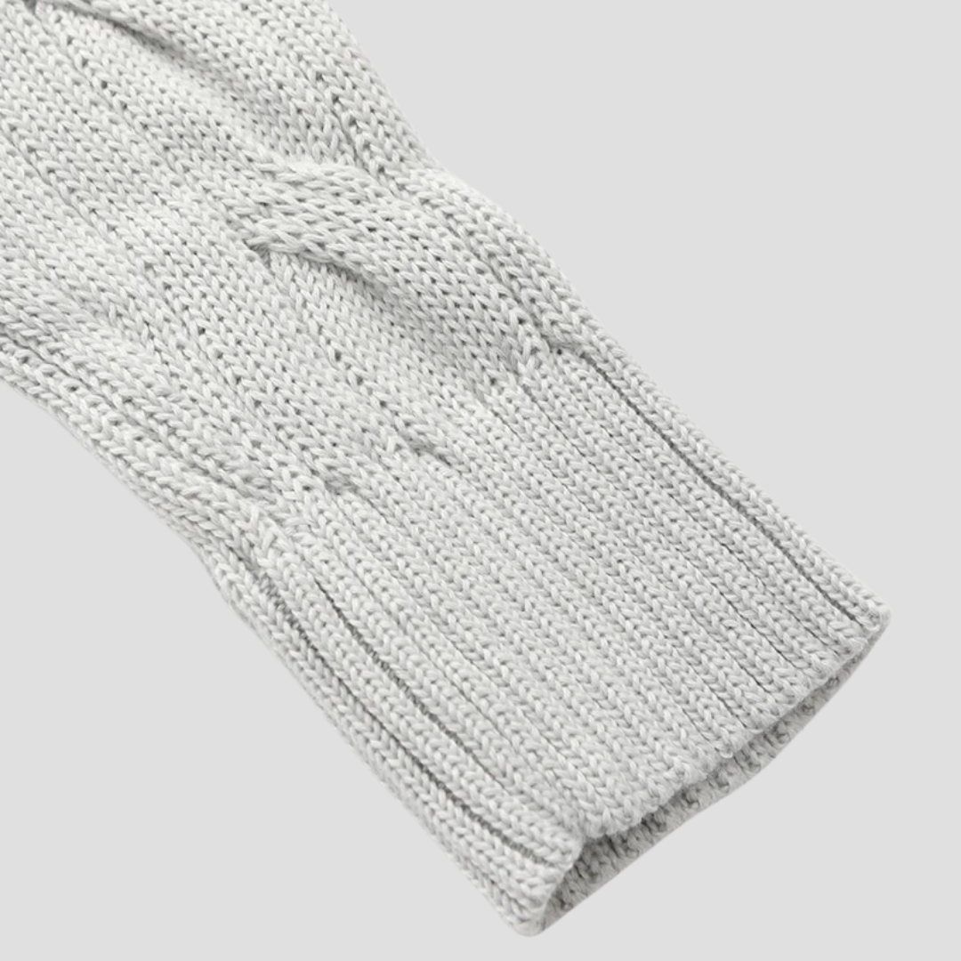 Pull homme col zippé en maille torsadée, coupe ajustée