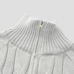 Pull homme col zippé en maille torsadée, coupe ajustée