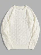 Pull homme torsadé à col rond, blanc, du S au 2XL