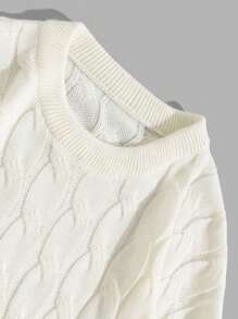 Pull homme torsadé à col rond, blanc, du S au 2XL