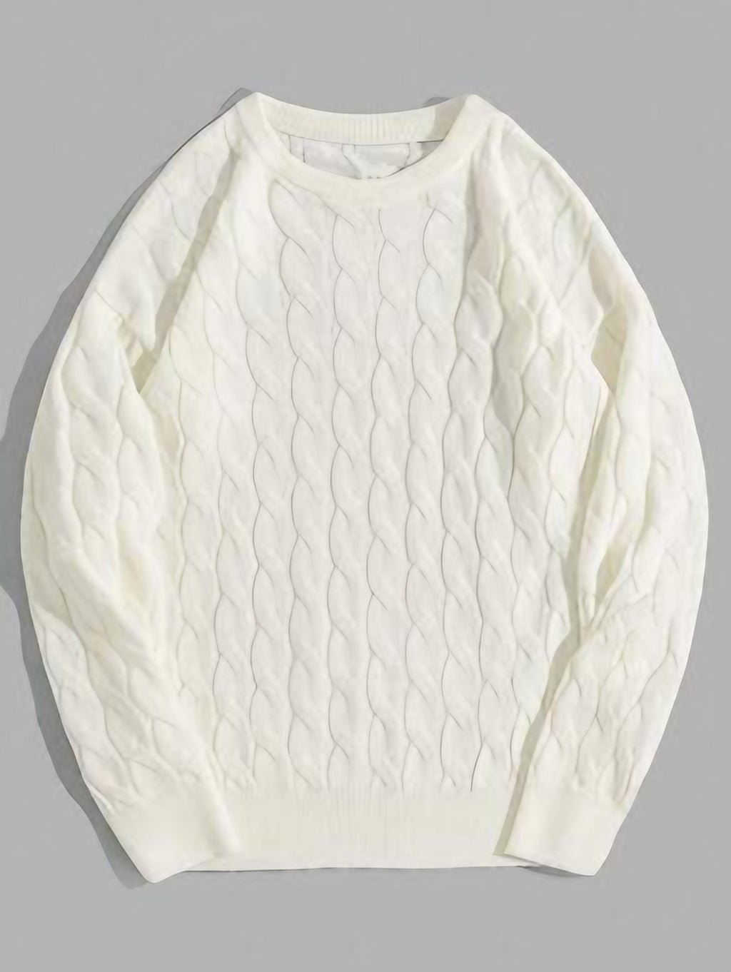 Pull homme torsadé à col rond, blanc, du S au 2XL, blanc