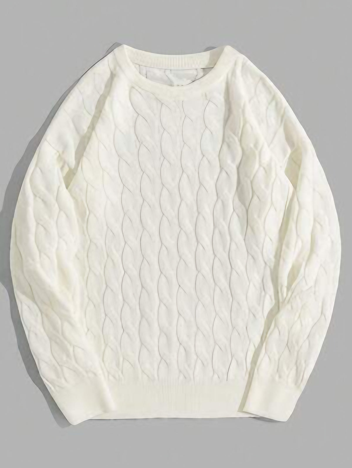 Pull homme torsadé à col rond, blanc, du S au 2XL, blanc