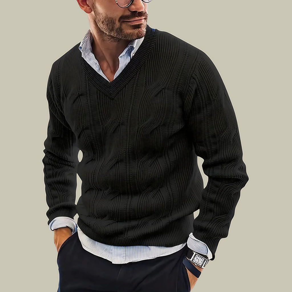 Pull en maille douce homme, coupe soignée, quatre coloris, noir