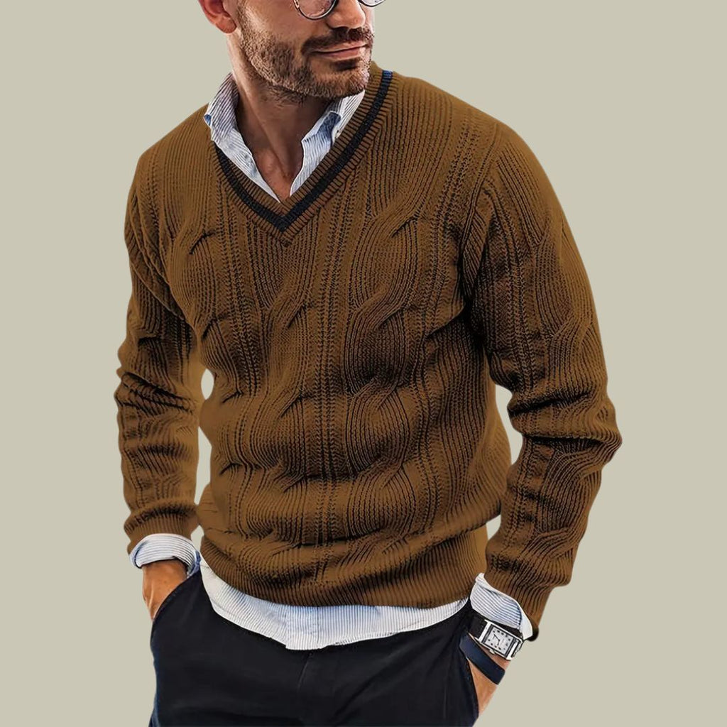 Pull en maille douce homme, coupe soignée, quatre coloris, marron café