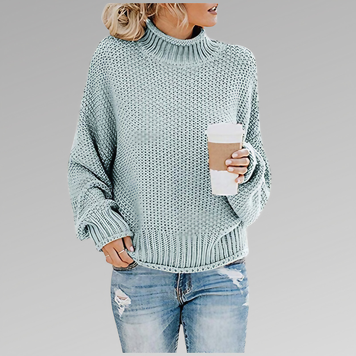 Pull femme en maille tricotée chaud, neuf coloris, du S au 3XL, bleu clair