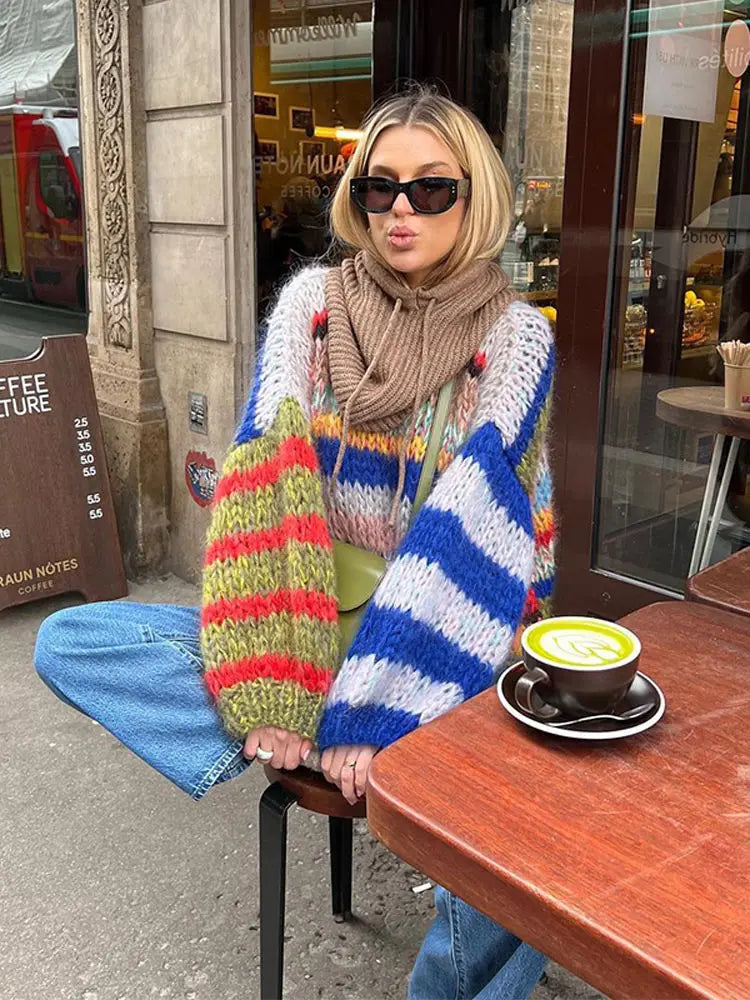 Pull multicolore femme coupe ajustée, du XS au 3XL