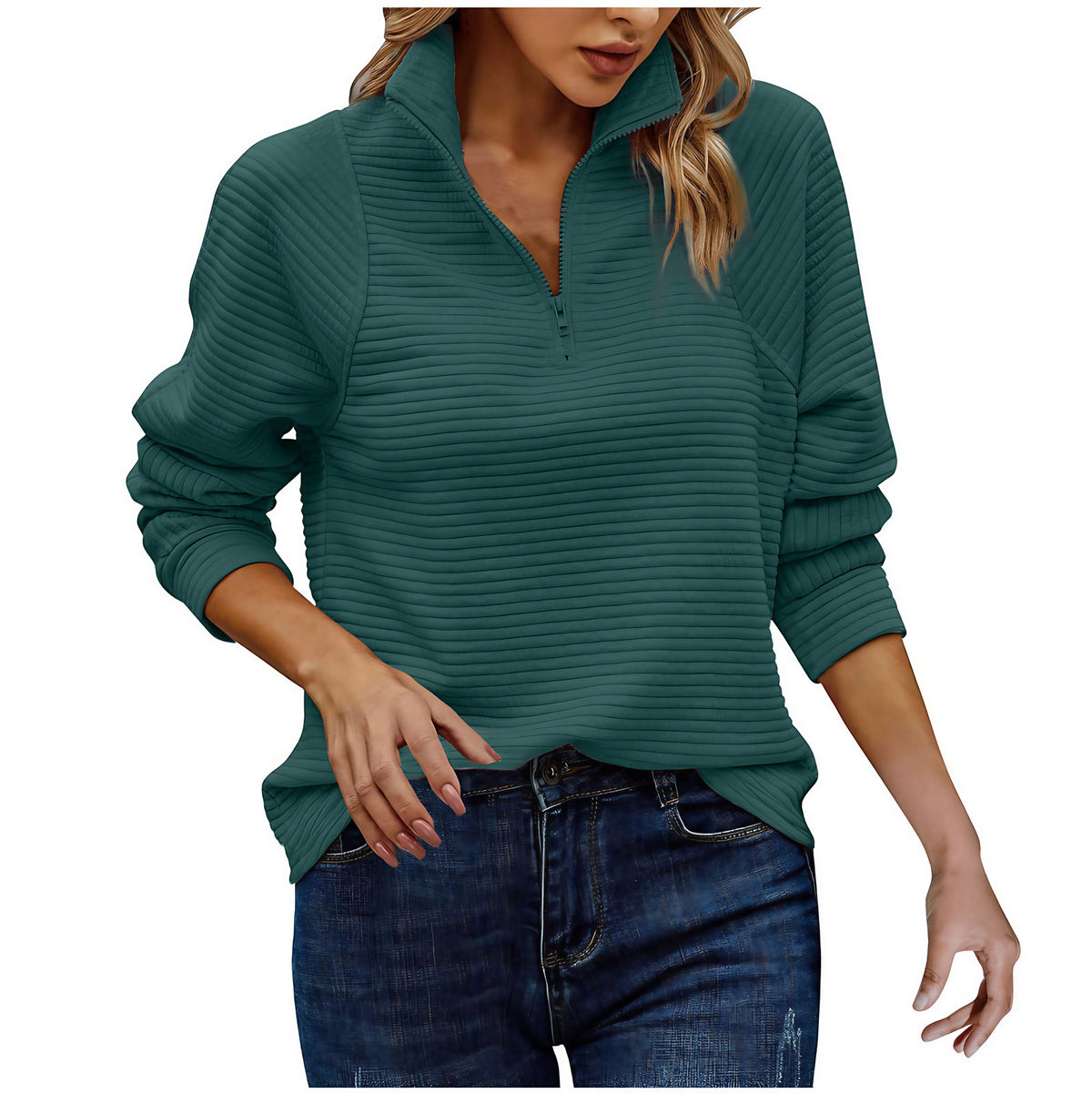 Pull femme à demi-zip, dix coloris, du S au 2XL, vert