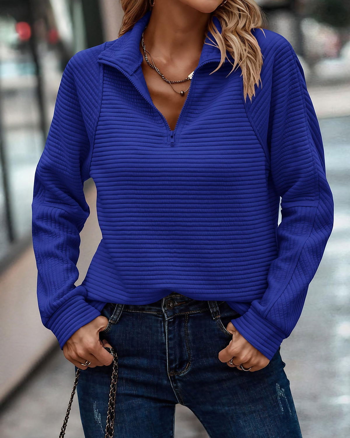 Pull femme à demi-zip, dix coloris, du S au 2XL, bleu roi