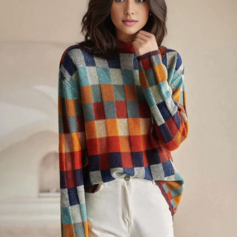 Pull oversize femme à col roulé, coloris orange