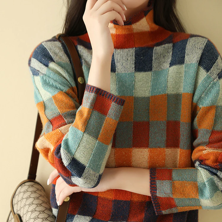 Pull oversize femme à col roulé, coloris orange