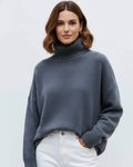 Pull col roulé oversize femme, maille d'inspiration vintage, bleu 02