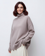 Pull col roulé oversize femme, maille d'inspiration vintage, gris