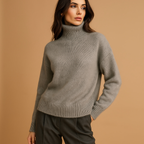 Pull oversize à col roulé femme, beige, kaki ou gris, du S au XL, gris