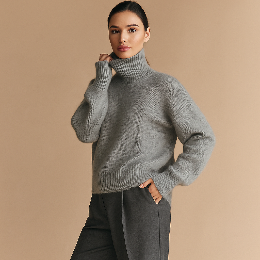 Pull oversize à col roulé femme, beige, kaki ou gris, du S au XL