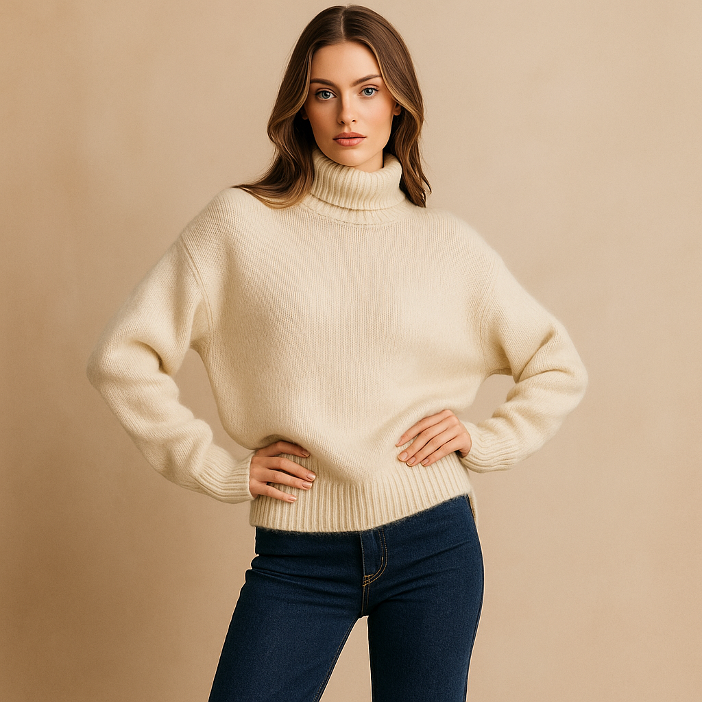 Pull oversize à col roulé femme, beige, kaki ou gris, du S au XL, beige