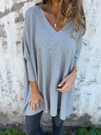Pull en maille oversize femme col V, huit coloris, du S au 5XL, gris