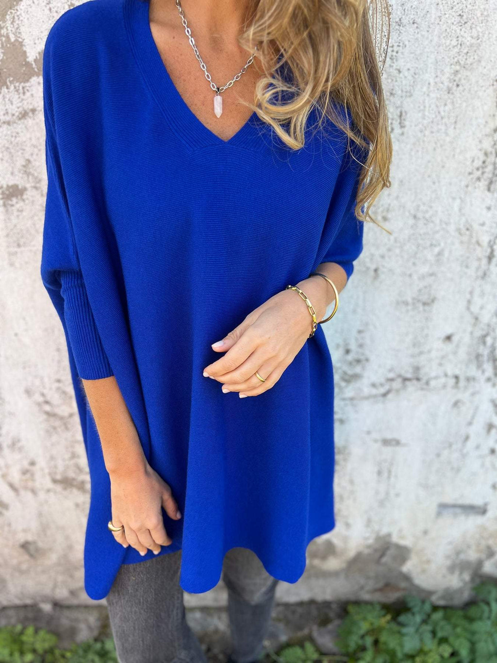 Pull en maille oversize femme col V, huit coloris, du S au 5XL, bleu