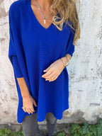 Pull en maille oversize femme col V, huit coloris, du S au 5XL, bleu