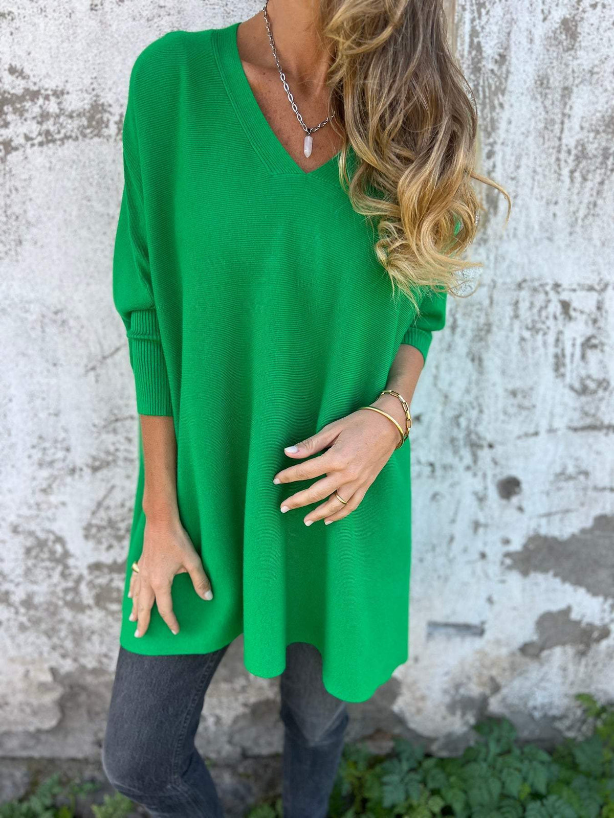 Pull en maille oversize femme col V, huit coloris, du S au 5XL, vert