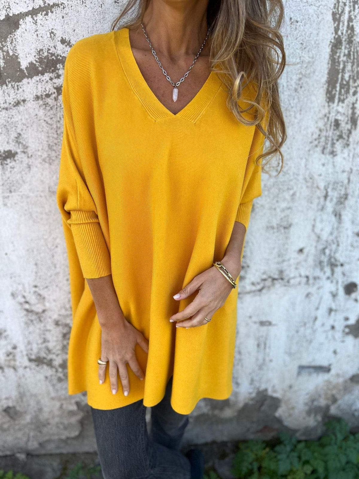 Pull en maille oversize femme col V, huit coloris, du S au 5XL, jaune