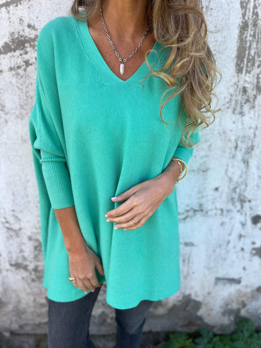 Pull en maille oversize femme col V, huit coloris, du S au 5XL, bleu ciel