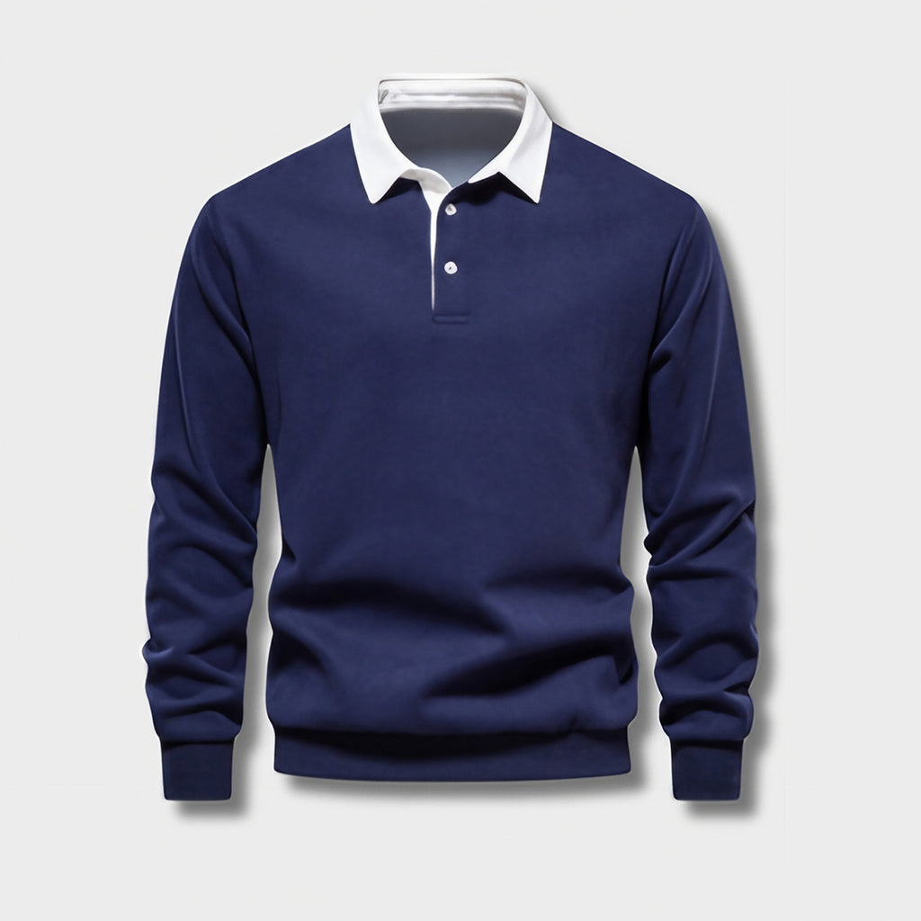 Pull col polo homme à manches longues, six coloris, bleu 01