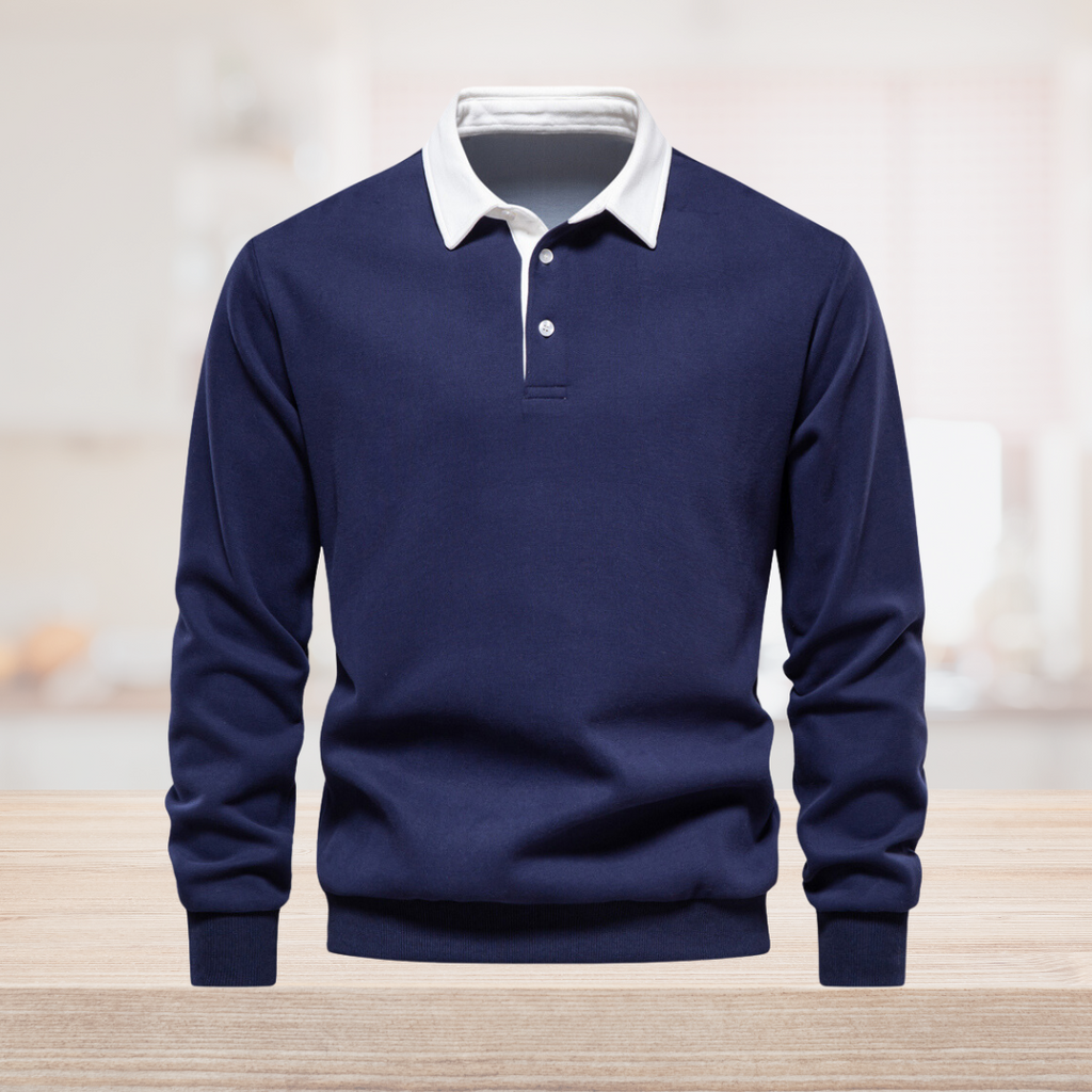 Pull col polo homme à manches longues, six coloris
