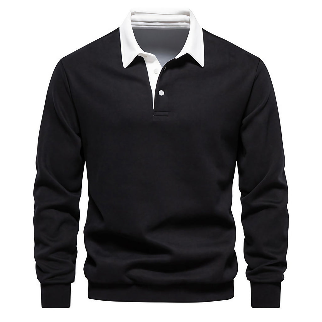 Pull col polo homme à manches longues, six coloris, noir