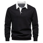 Pull col polo homme à manches longues, six coloris, noir
