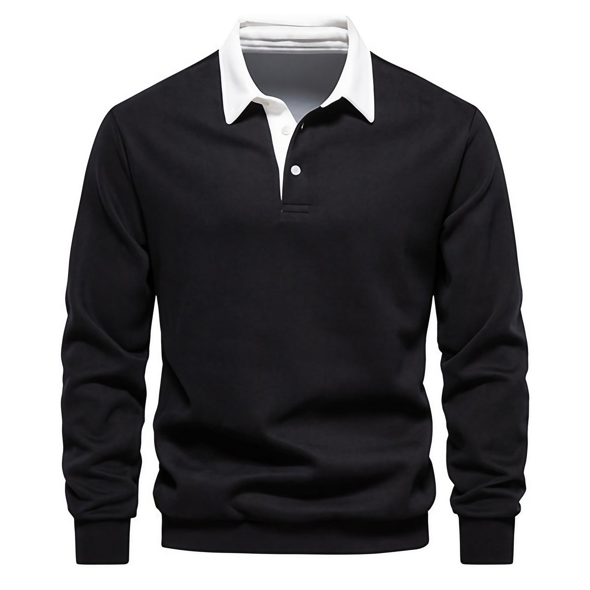 Pull col polo homme à manches longues, six coloris, noir