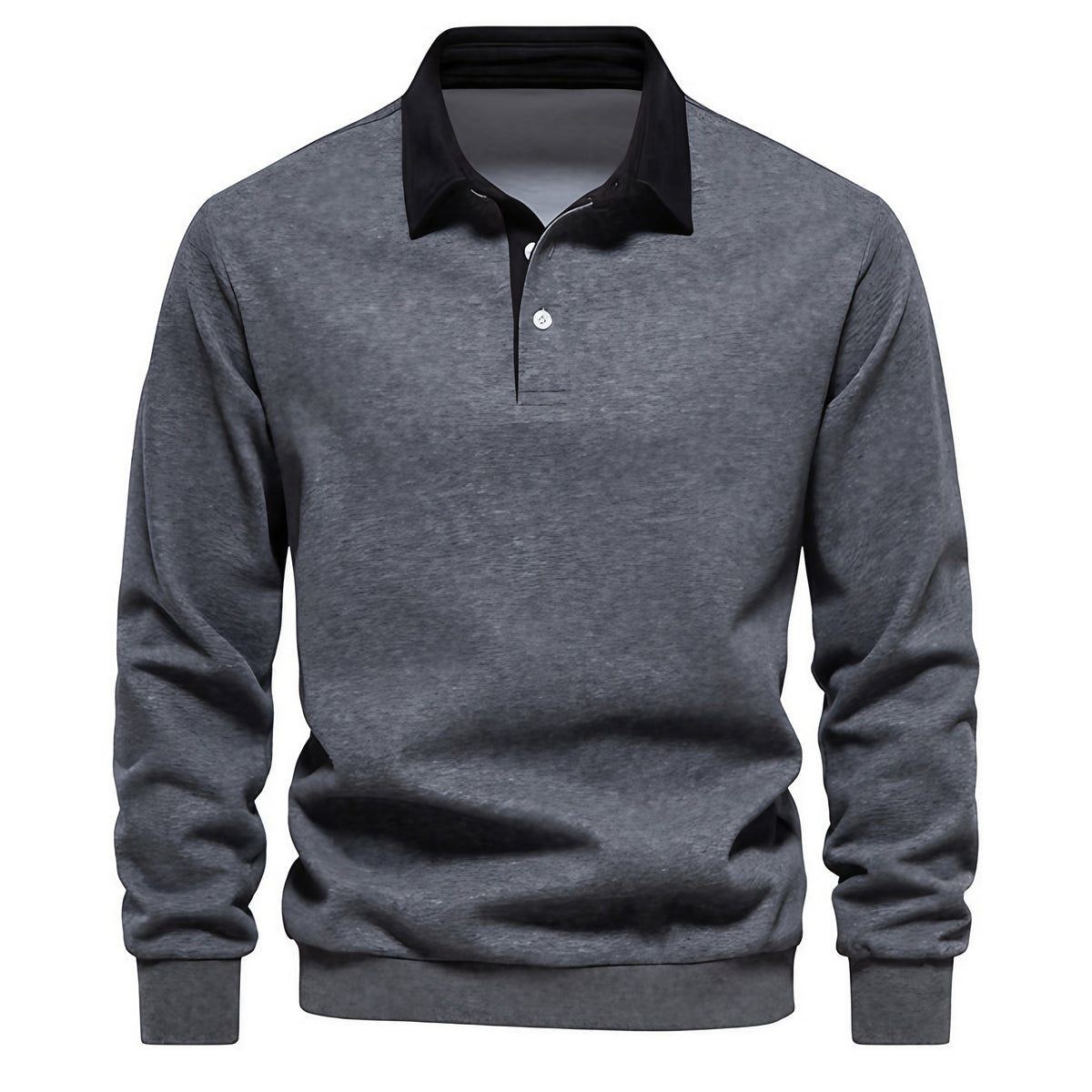 Pull col polo homme à manches longues, six coloris, gris