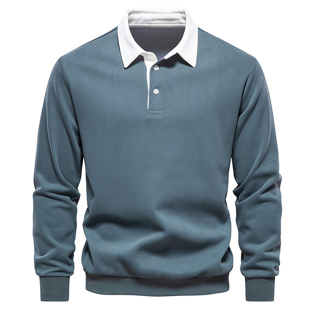 Pull col polo homme à manches longues, six coloris, vert