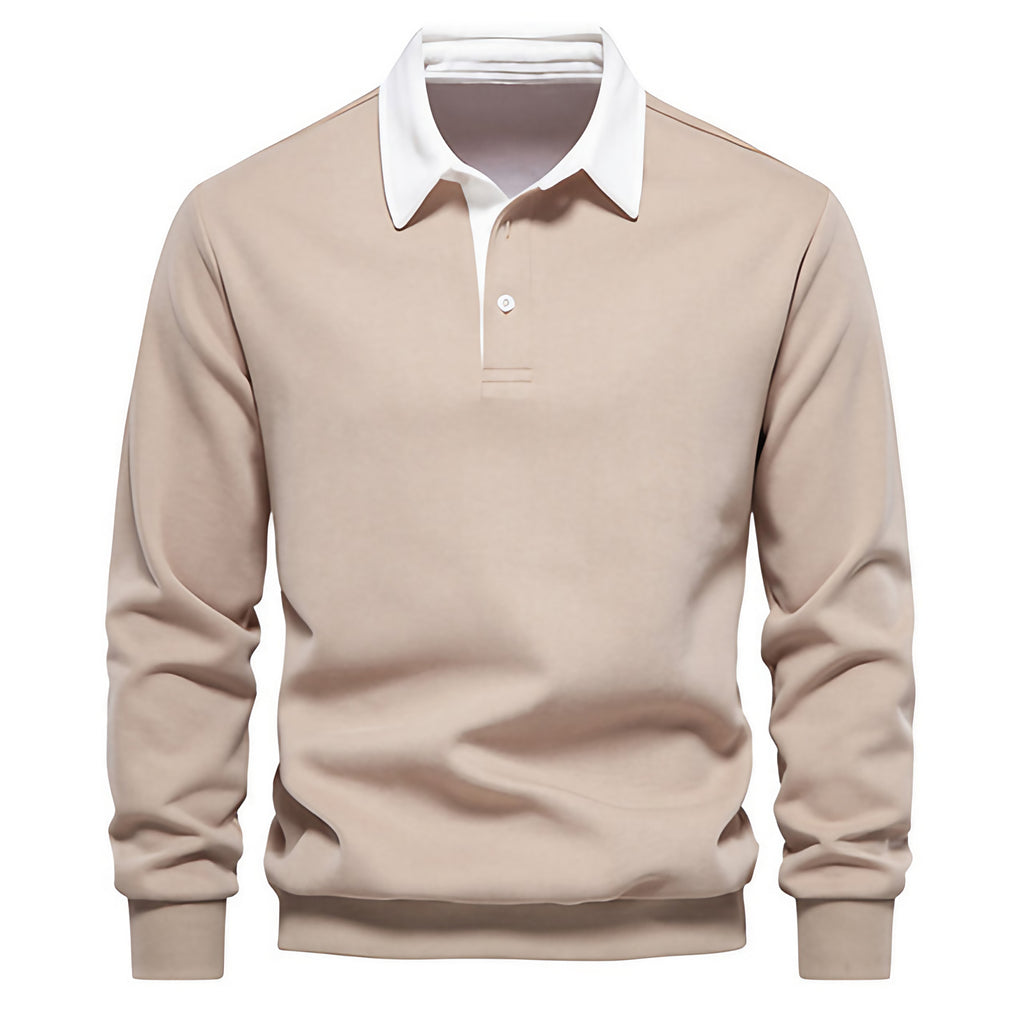 Pull col polo homme à manches longues, six coloris, kaki