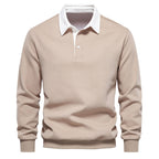 Pull col polo homme à manches longues, six coloris, kaki