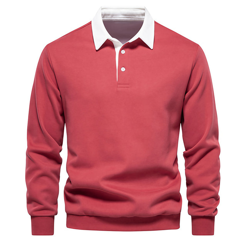 Pull col polo homme à manches longues, six coloris, rouge