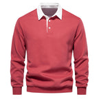 Pull col polo homme à manches longues, six coloris, rouge