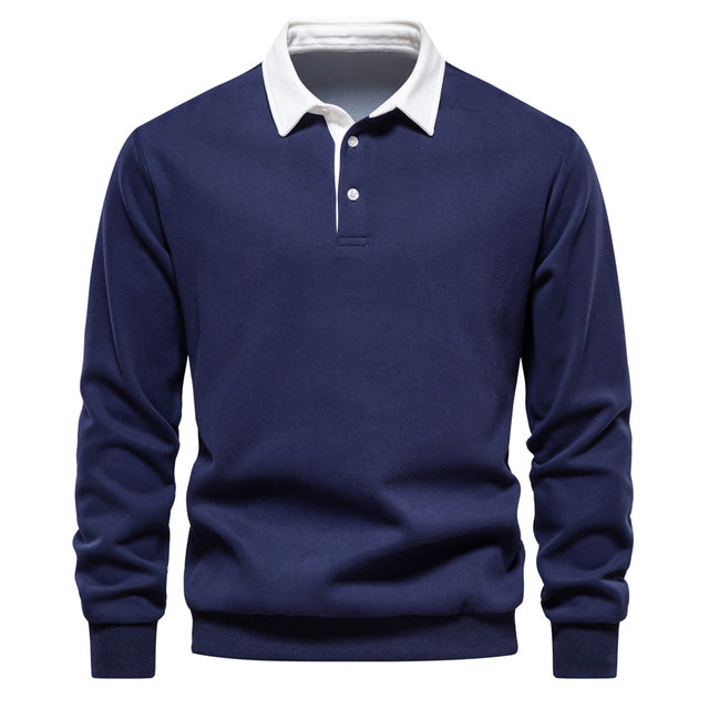 Pull col polo homme à manches longues, six coloris