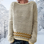 Pull rayé femme ample à col rond, bleu ou beige, du S au 5XL, beige